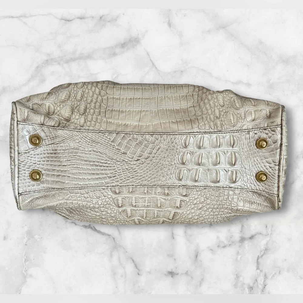 Brahmin Cream Croc Embossed Satchel Tote Purse - Picture 6 of 16